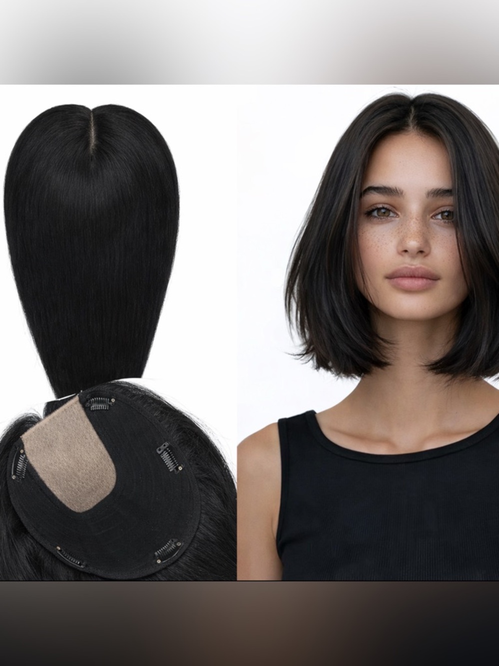 10” Human Hair Topper Clip In Hair Topper Crown Thinning Gray Coverage